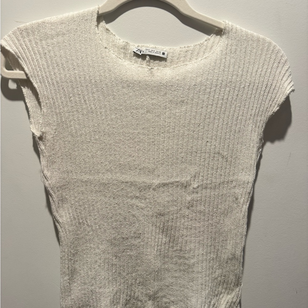 Zara Cream Knit Short Sleeve Top